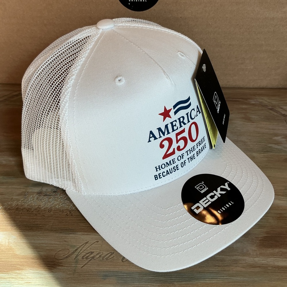 America 250 Home of the Free Because of the Brave - Decky 6030 White Trucker Hat - Picture 2 of 7